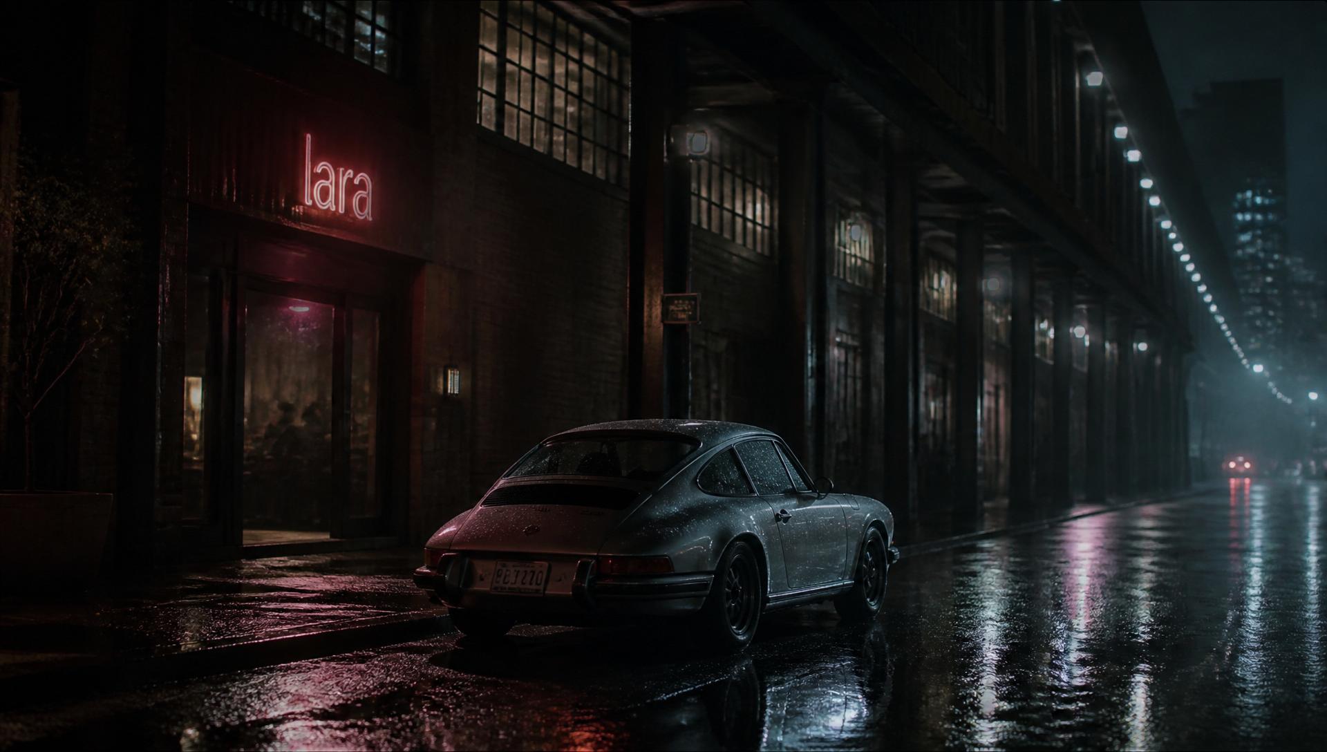 SIN INC lifestyle — industrial night, wet concrete, chrome