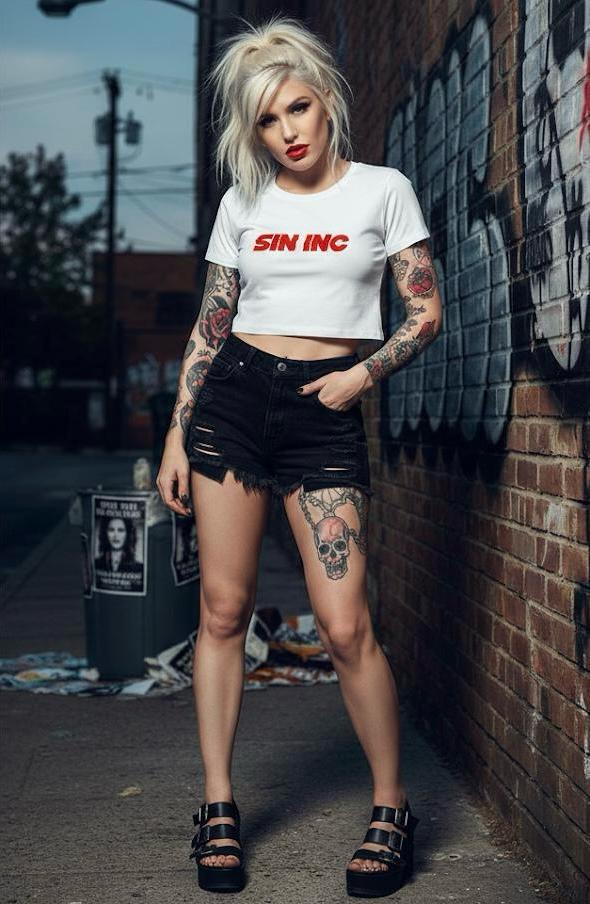 SIN INC. Crop Tee - 'SIN INC' Design, Streetwear Top, Casual Chic Shirt, Perfect for Parties, Festivals, Everyday Wear