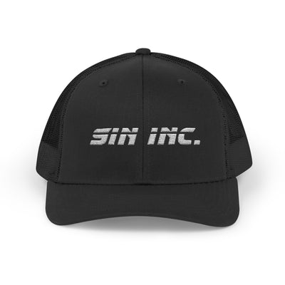 Black cap with 'Sin Inc.' logo on a white background
